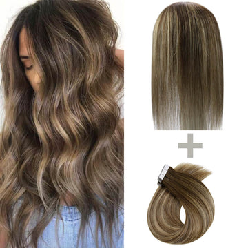 Combination hair Toppers Wig With Tape For Full Head Best Choice Balayage Color #4/27/4 - FShine Shop